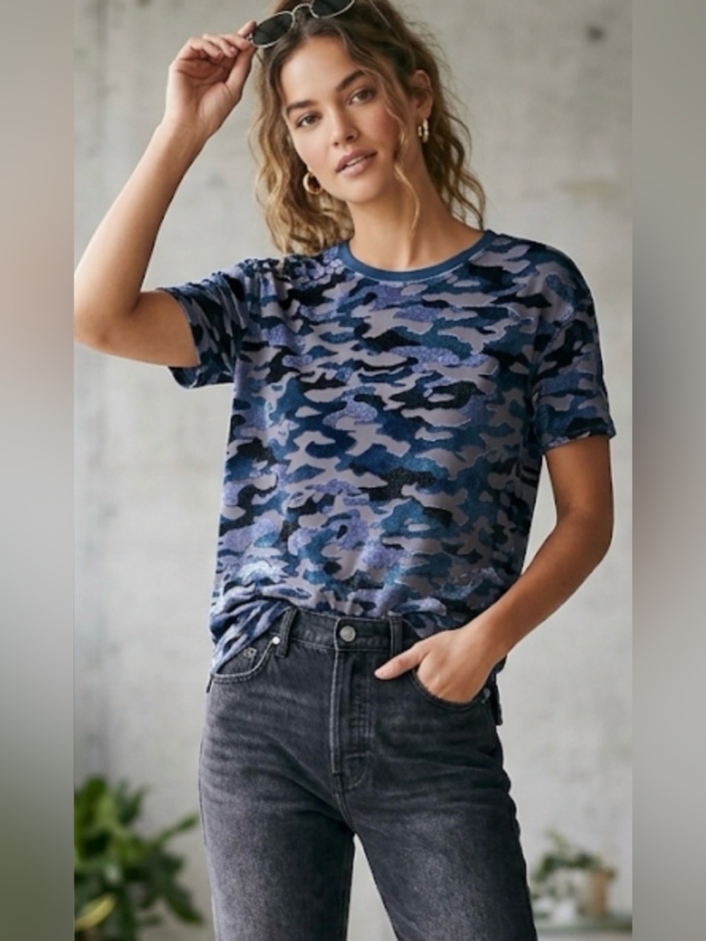 We The Free Blue Camo Short Sleeve Tee